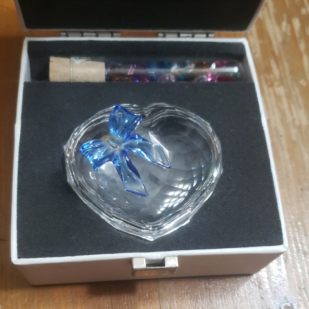 Crystal Heart Jewelry Box with Blue Accent